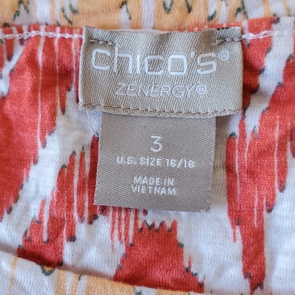 Chico's Zenergy Ikat Print Top Size 16/18 Crushed Fabric Shirt Tunic - Picture 11 of 12
